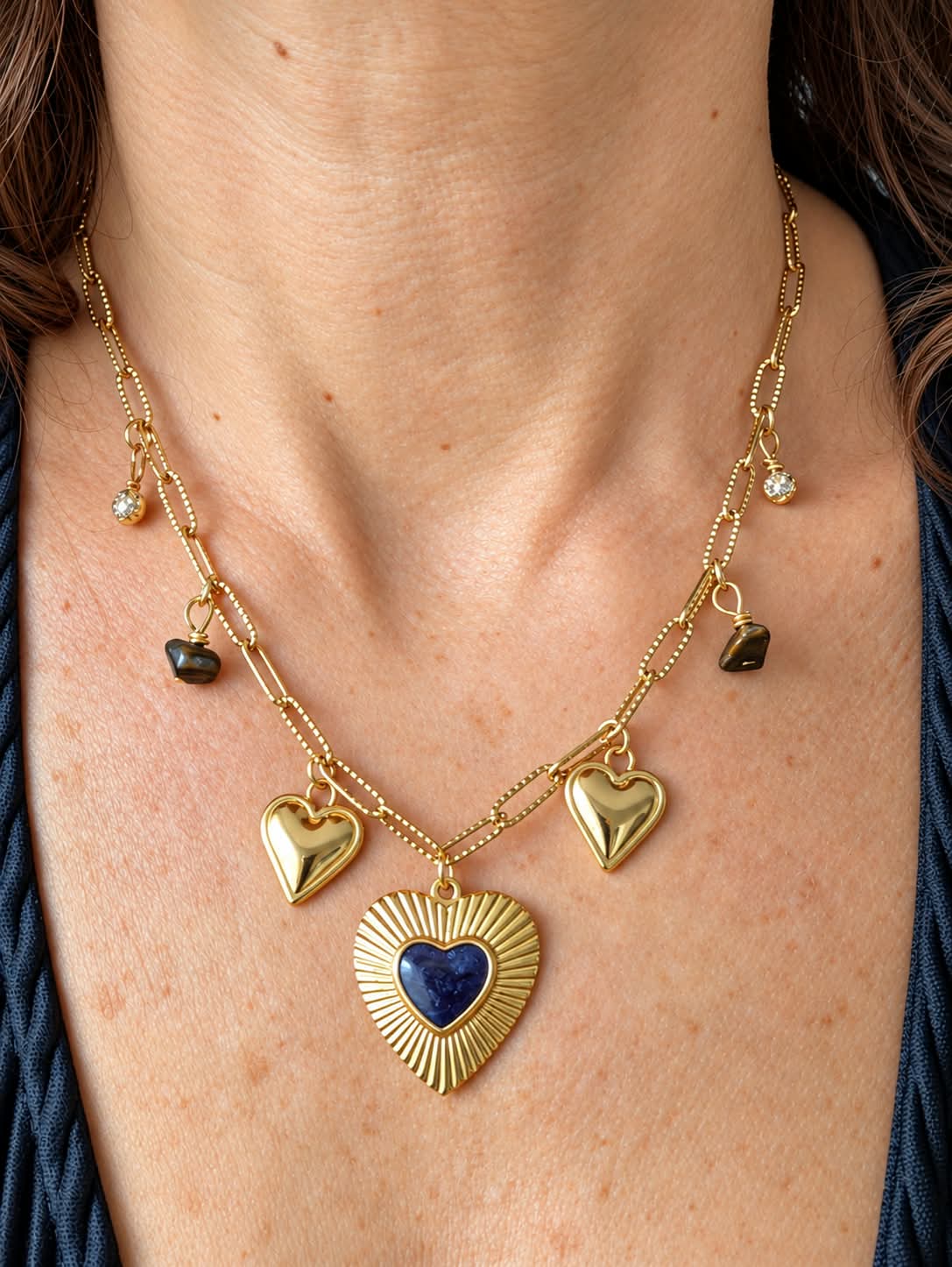 Collier cœurs et œil-de-tigre