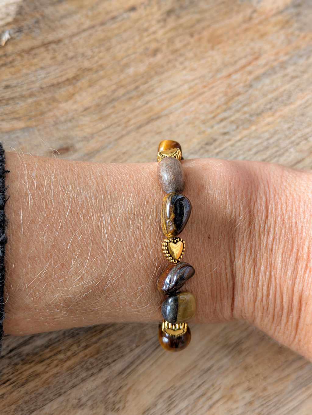 Bracelet Œil de Tigre & Acier Inoxydable Doré