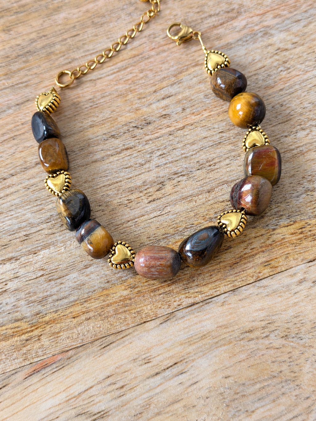 Bracelet Œil de Tigre & Acier Inoxydable Doré