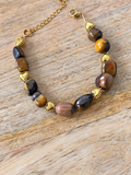 Bracelet Œil de Tigre & Acier Inoxydable Doré