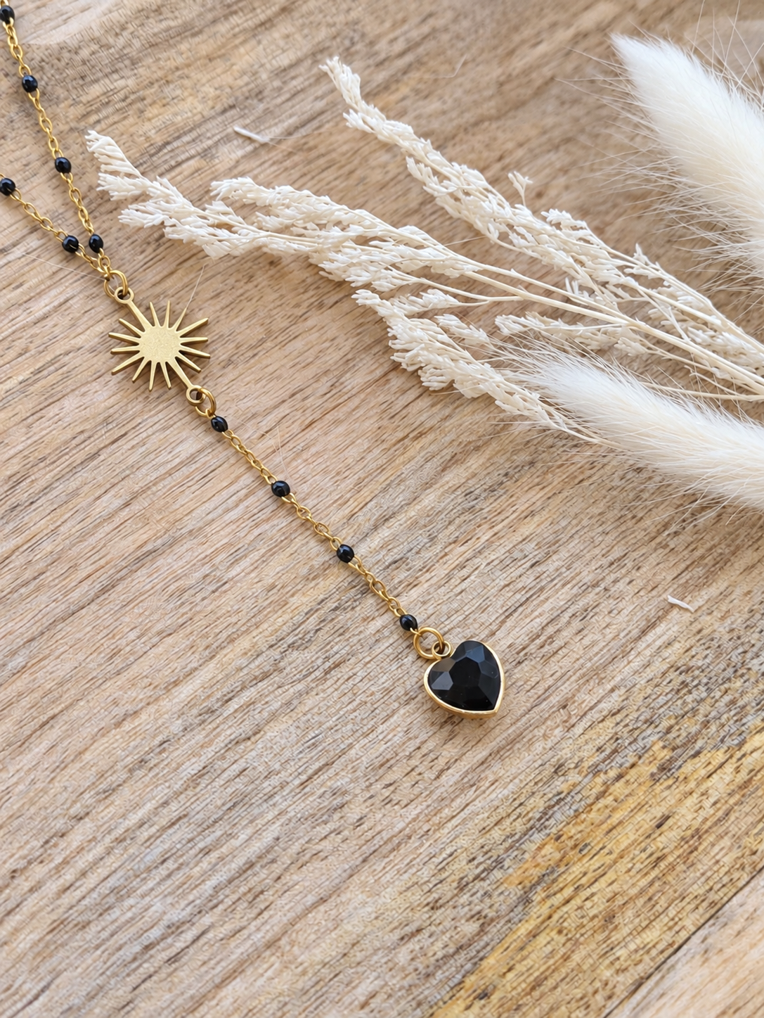 Collier Soleil & Cœur noir