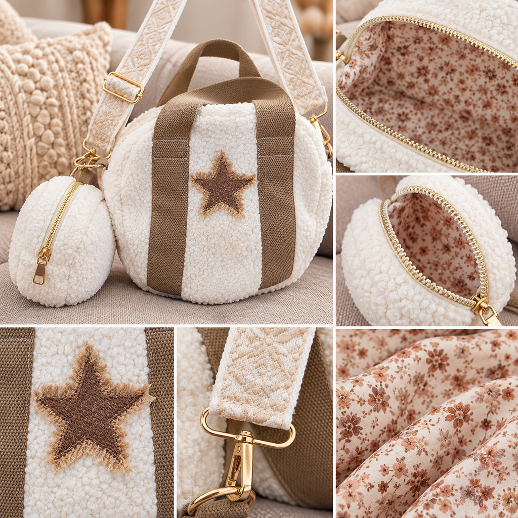 Ensemble sac rond et porte monnaie clipsable en sherpa