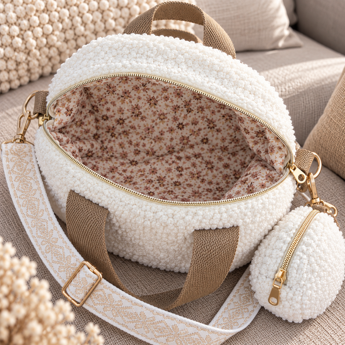 Ensemble sac rond et porte monnaie clipsable en sherpa
