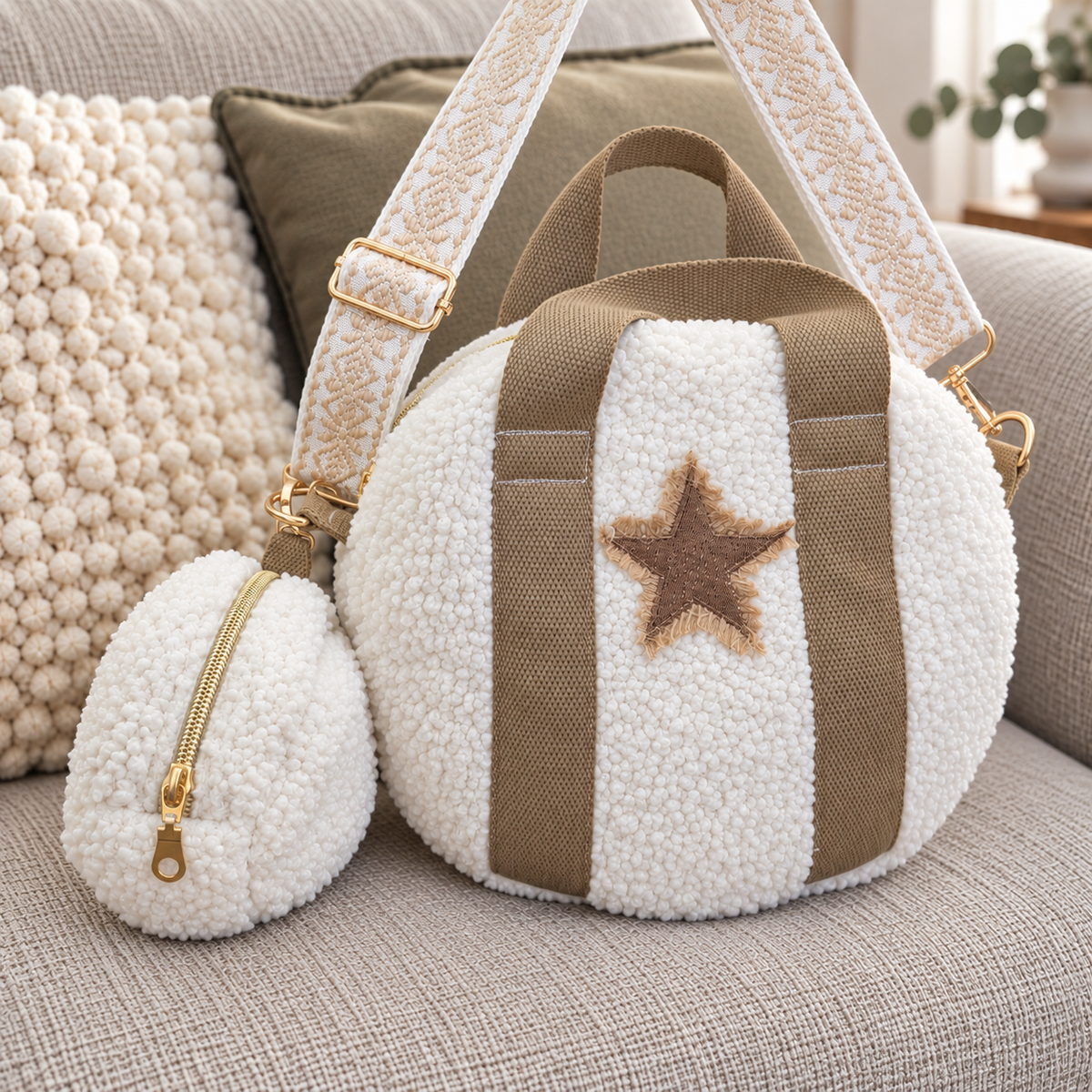 Ensemble sac rond et porte monnaie clipsable en sherpa