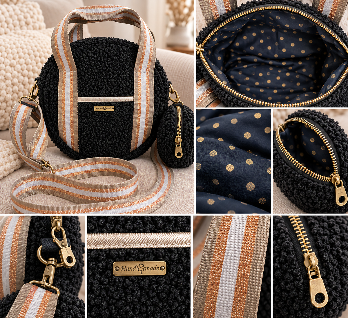 Ensemble sac rond et porte monnaie clipsable en sherpa