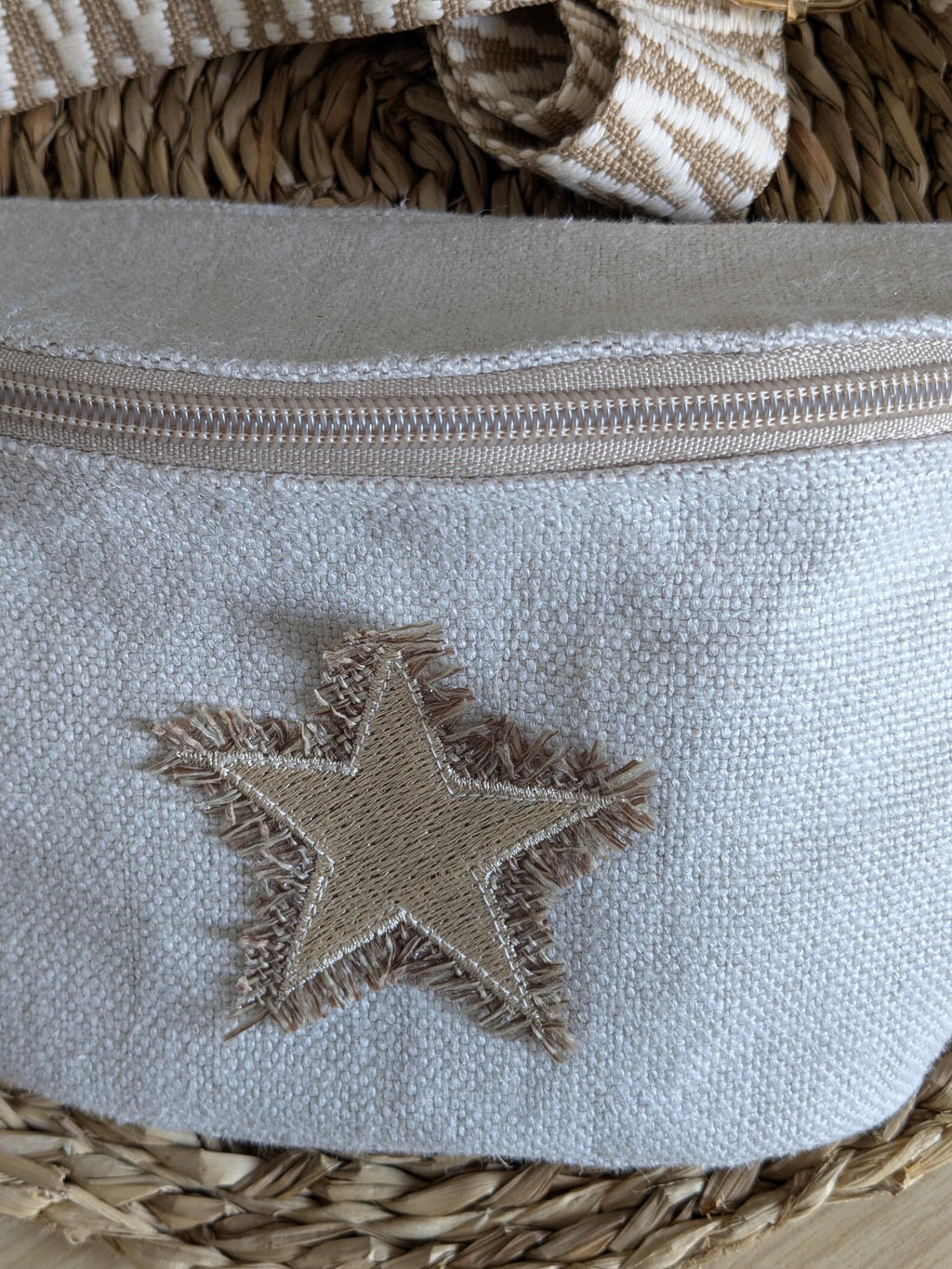 Sac banane bandoulière en lin avec large sangle