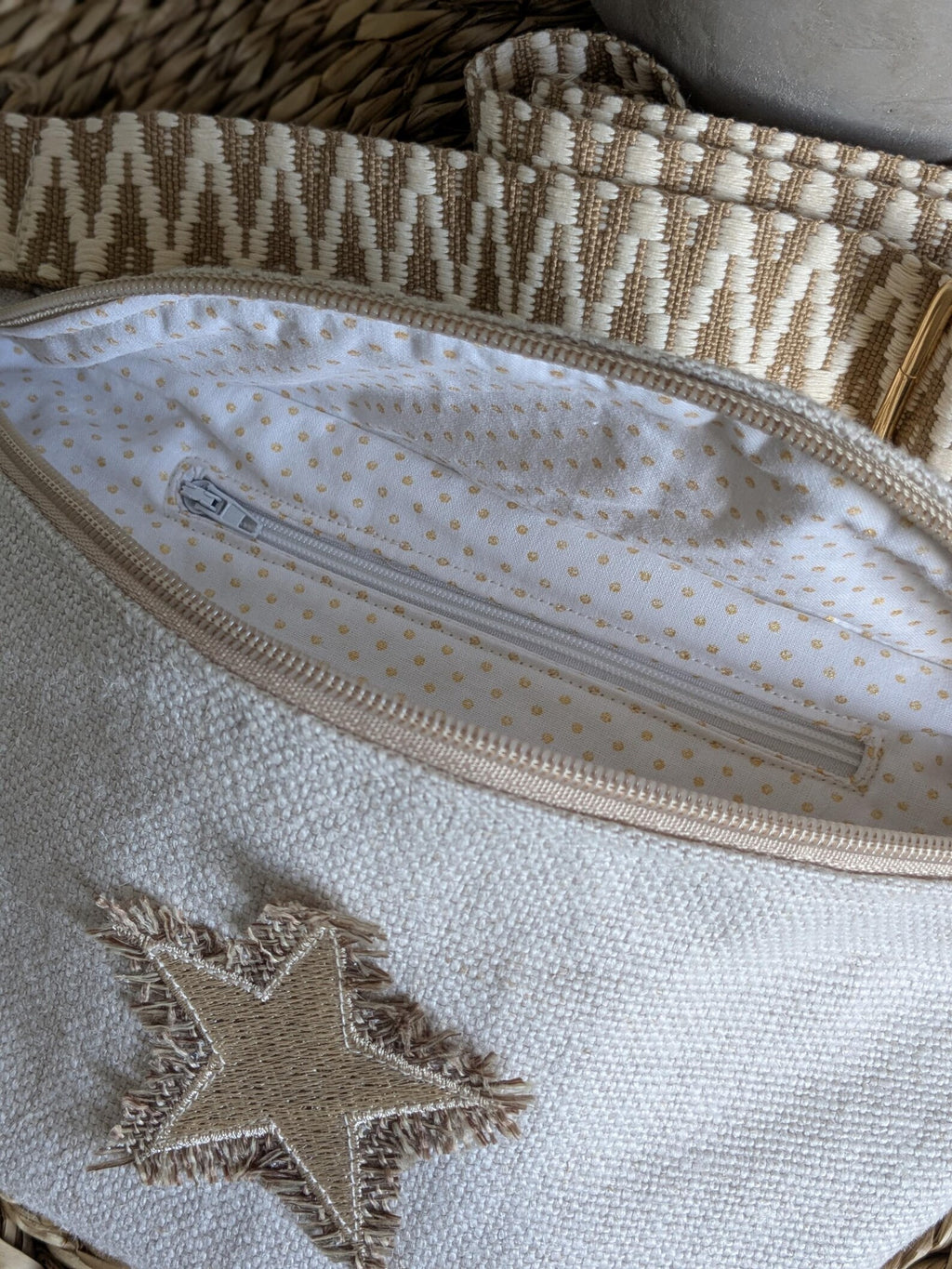 Sac banane bandoulière en lin avec large sangle