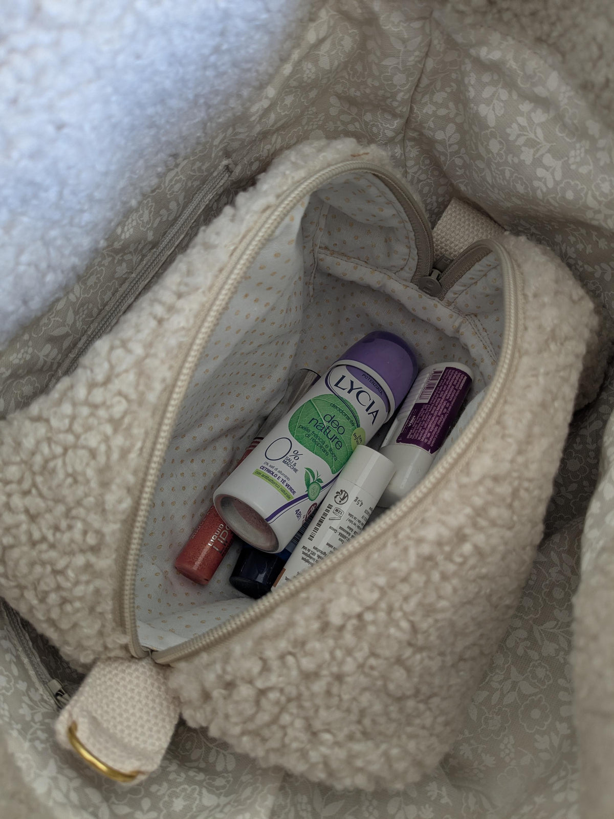 Sac cabas en Sherpa et simili or doublé avec poche intérieure