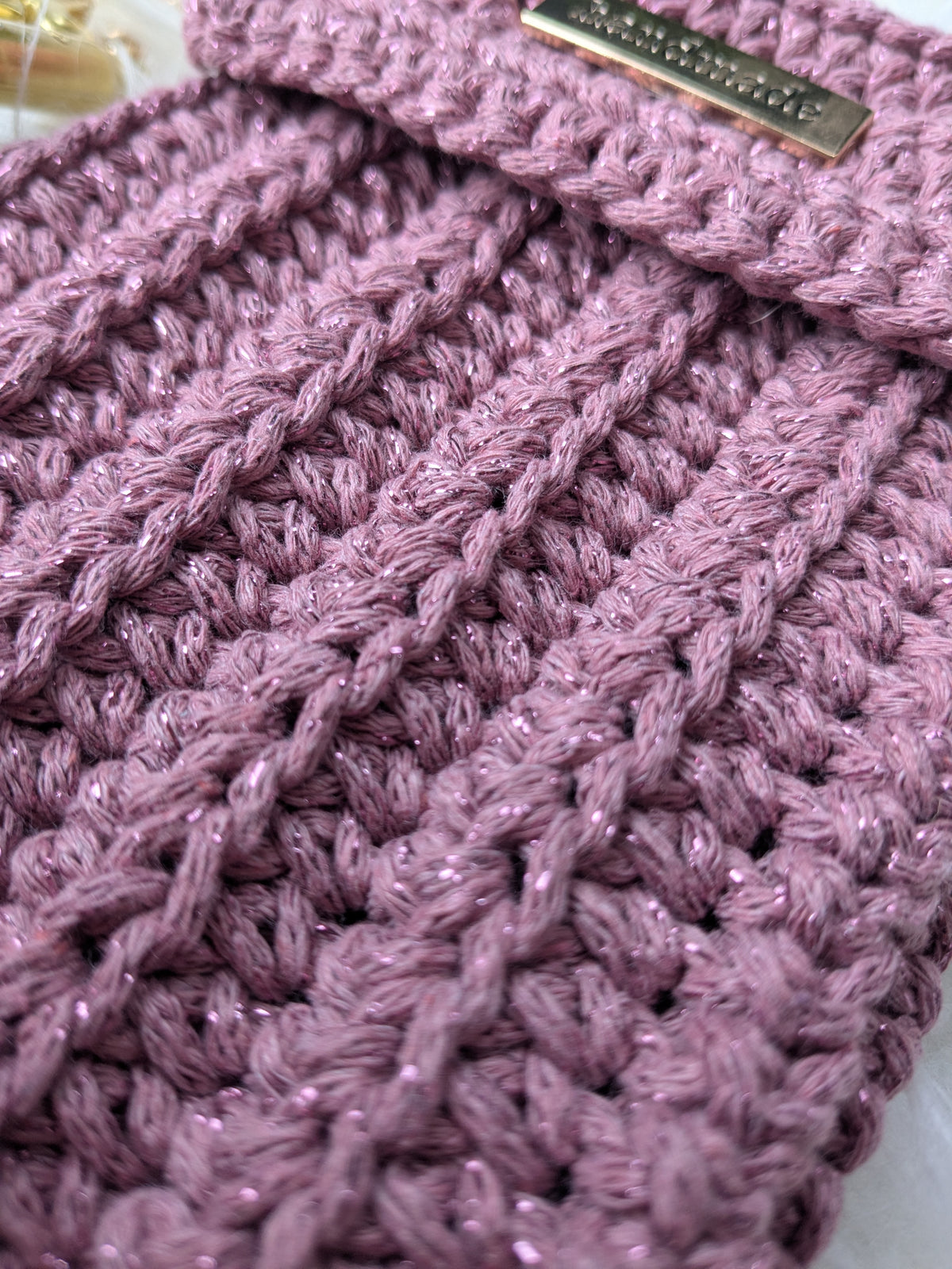 Pochette téléphone crochetée main en coton & sangle assortie