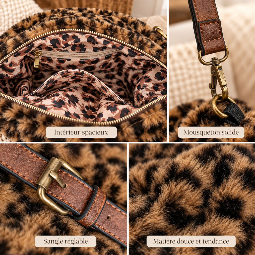 Sac besace léopard en fausse fourrure – Fait main