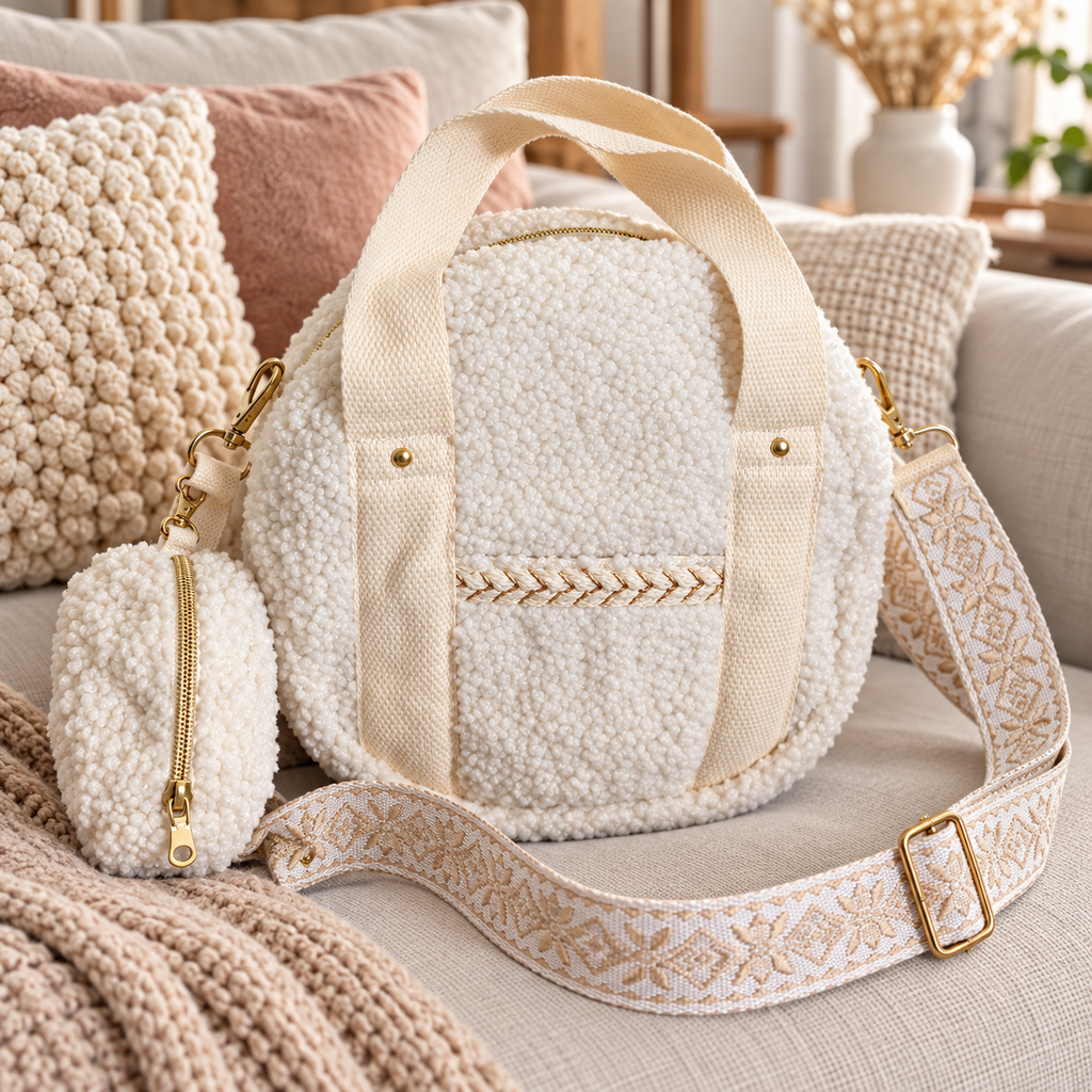 Ensemble sac rond et porte monnaie clipsable en sherpa