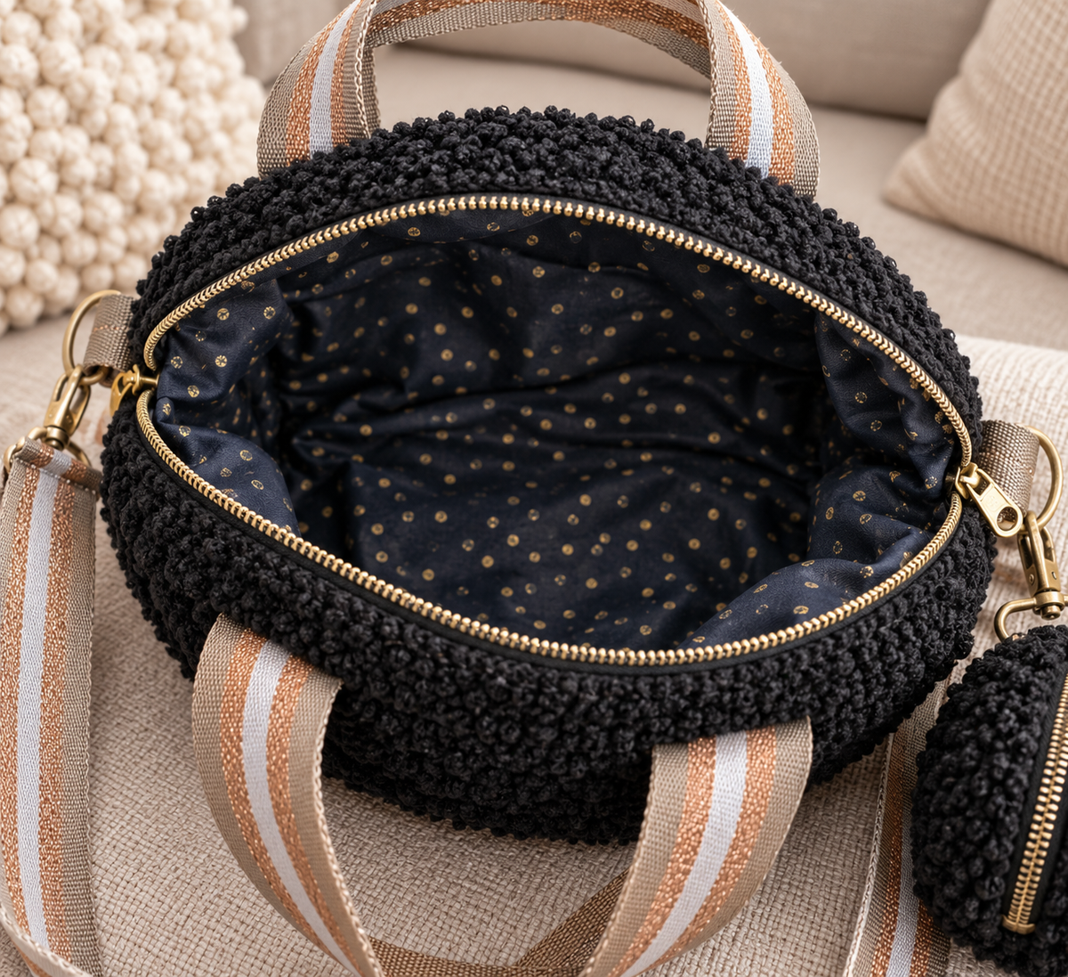 Ensemble sac rond et porte monnaie clipsable en sherpa