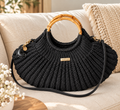 Sac coquille crocheté main avec anse bambou et sangle - Couleur noir