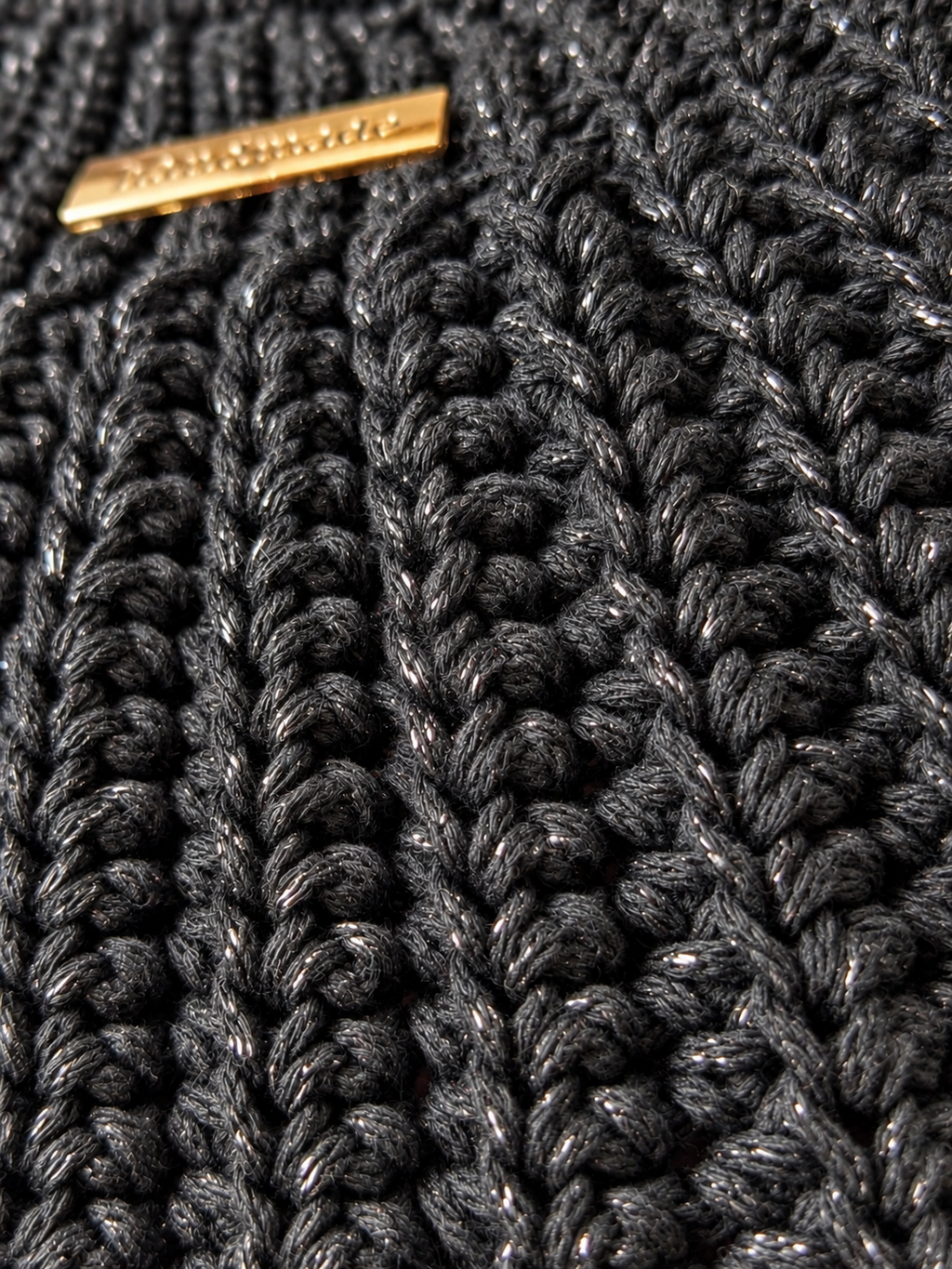 Sac coquille crocheté main avec anse bambou et sangle - Couleur noir
